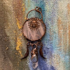 Handmade sun moon rose quartz pendant